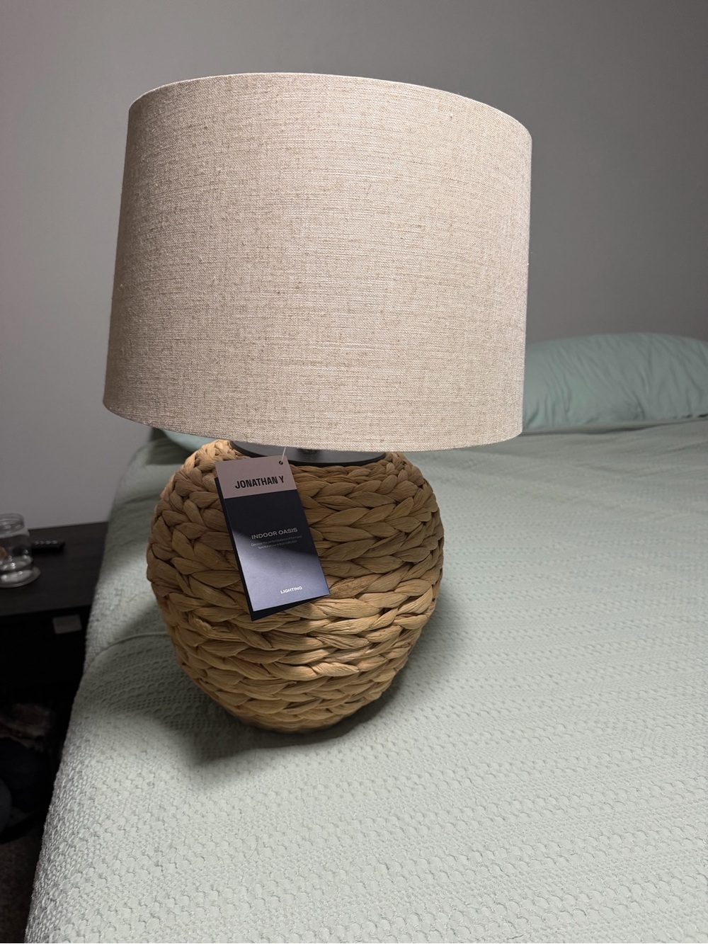 Natural Woven Lantern-Style Table Lamp with Cream Shade